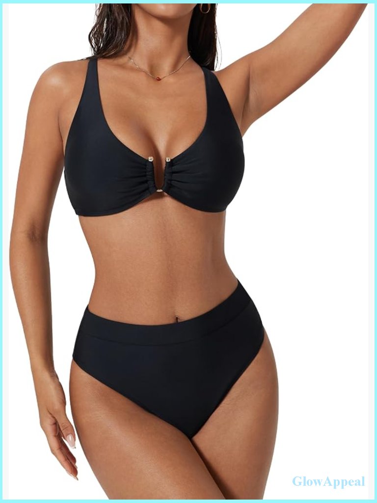 Women's High Waisted Bikini Set Tummy Control Push Up U-Wire Cutout